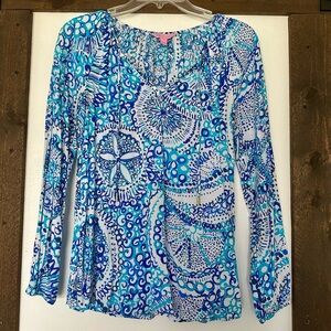 Lilly Pulitzer Willa top in resort white midnight blues XS